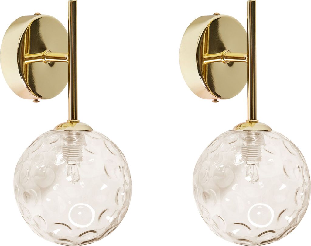 BELIANI Wandlampen 2er Set Beige u. Gold aus Glas Rund Kugel Glamourös Eleganter Stil Modernes Design für Wohnzimmer Schlafzimmer Flur