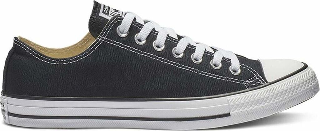 A single black Converse All Star low-top sneaker is shown from the side against a white background.