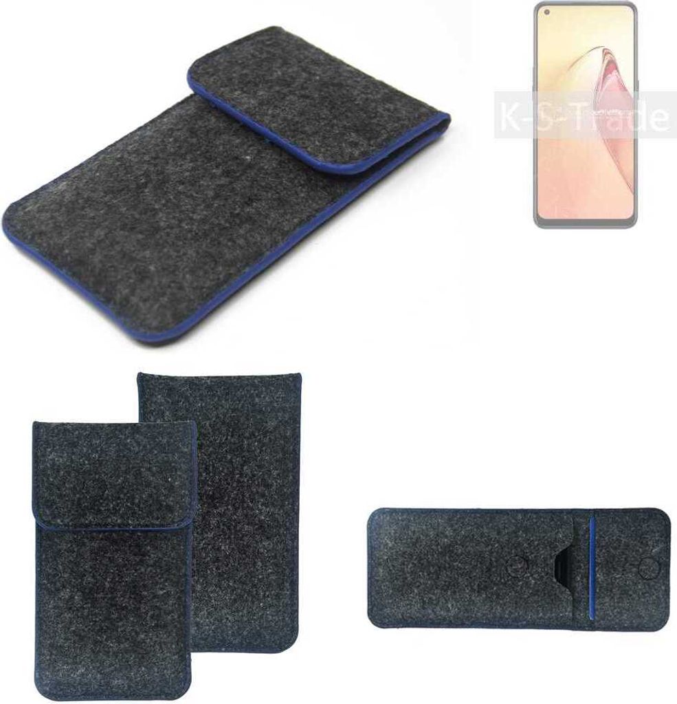 K-S-Trade Handy-Hülle Schutz-Hülle kompatibel mit Oppo F21s Pro 4G Filztasche Pouch Tasche Case Sleeve Filzhülle dunkelgrau, blauer Rand