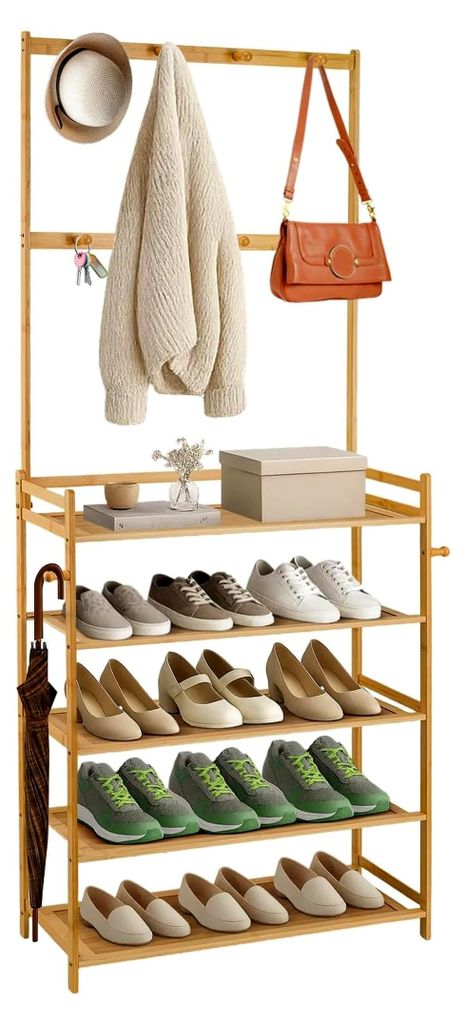 5-lagiger Kleiderständer mit Schuhablagen, Haken, Spiegel und Sitzbank, 70 x 25 x 160 cm für Eingangsbereich, Schlafzimmer, Wohnzimmer