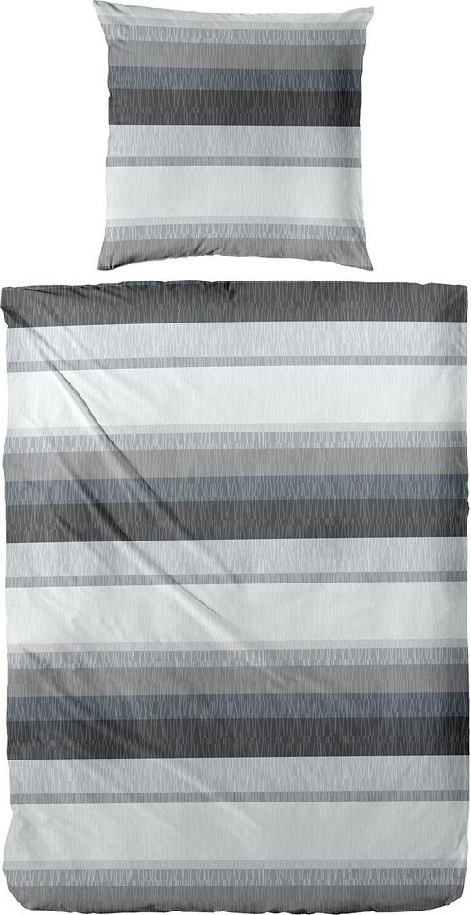 Biber Bettwäsche Streifen 135 x 200 cm grau/schwarz