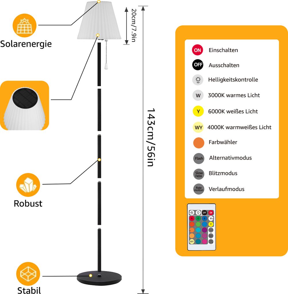 7MAGIC Solar Stehlampe, Outdoor Stehlampe mit Lichtsensor, Produktbild 6