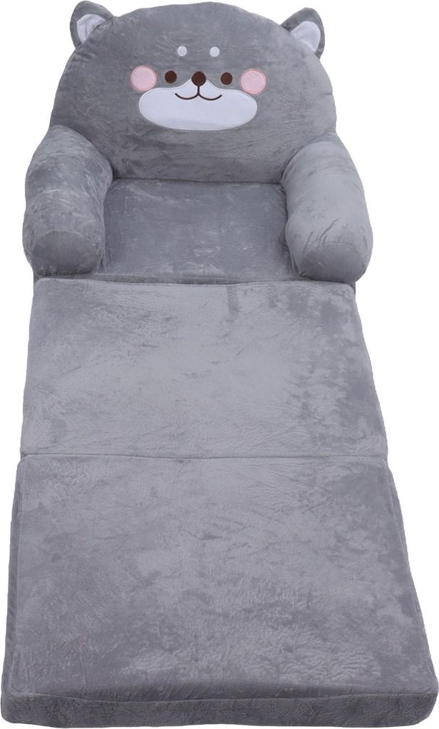 Kinder Sofa im Cartoon-Hund-Design, grau, faltbar, weich & atmungsaktiv, mit breiten Griffen – ideal zum Lesen, Entspannen & Schlafen