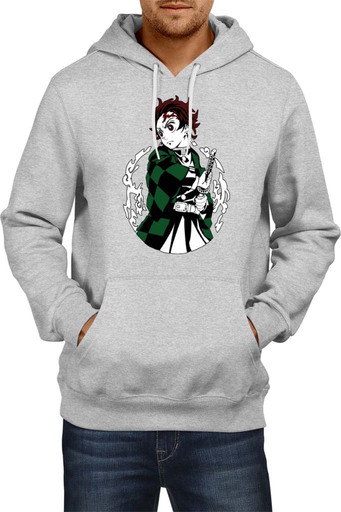 Herren Kapuzenpullover Demon Anime Slayer Tanjiro Kamado 013, Man M / Grau