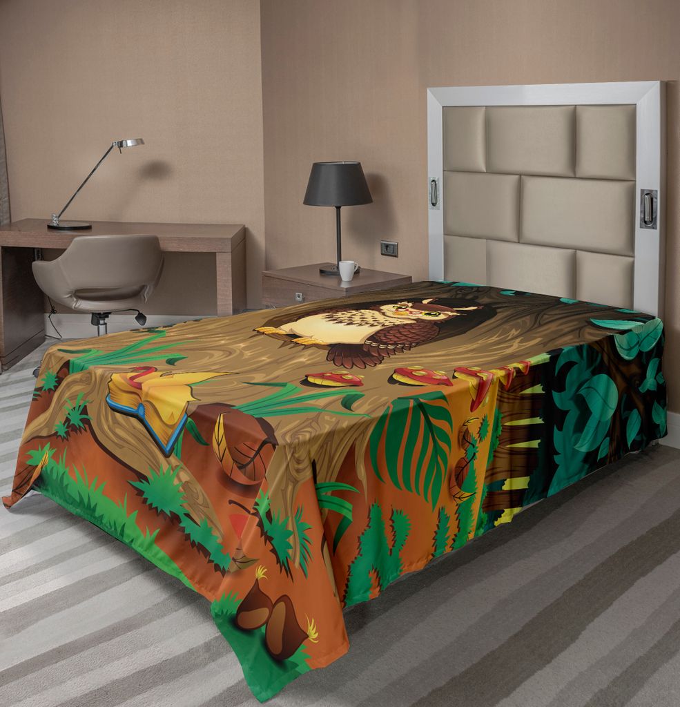 ABAKUHAUS Eule Bettlaken, Altes Kluges Kindermädchen Grandma Owl Im Kastanien Baum, Der Durch Salbei Character Druck, weiches bequemes oberes Bett...