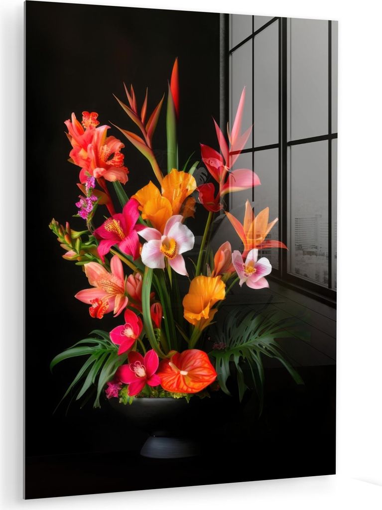 MuchoWow Glasbilder - Bilder auf Wandbild - Foto auf Glas Blumenstrauß - Blumen - Exotisch 60x80 cm Wanddekoration aus Glas - Acrylglasbild - Acry...