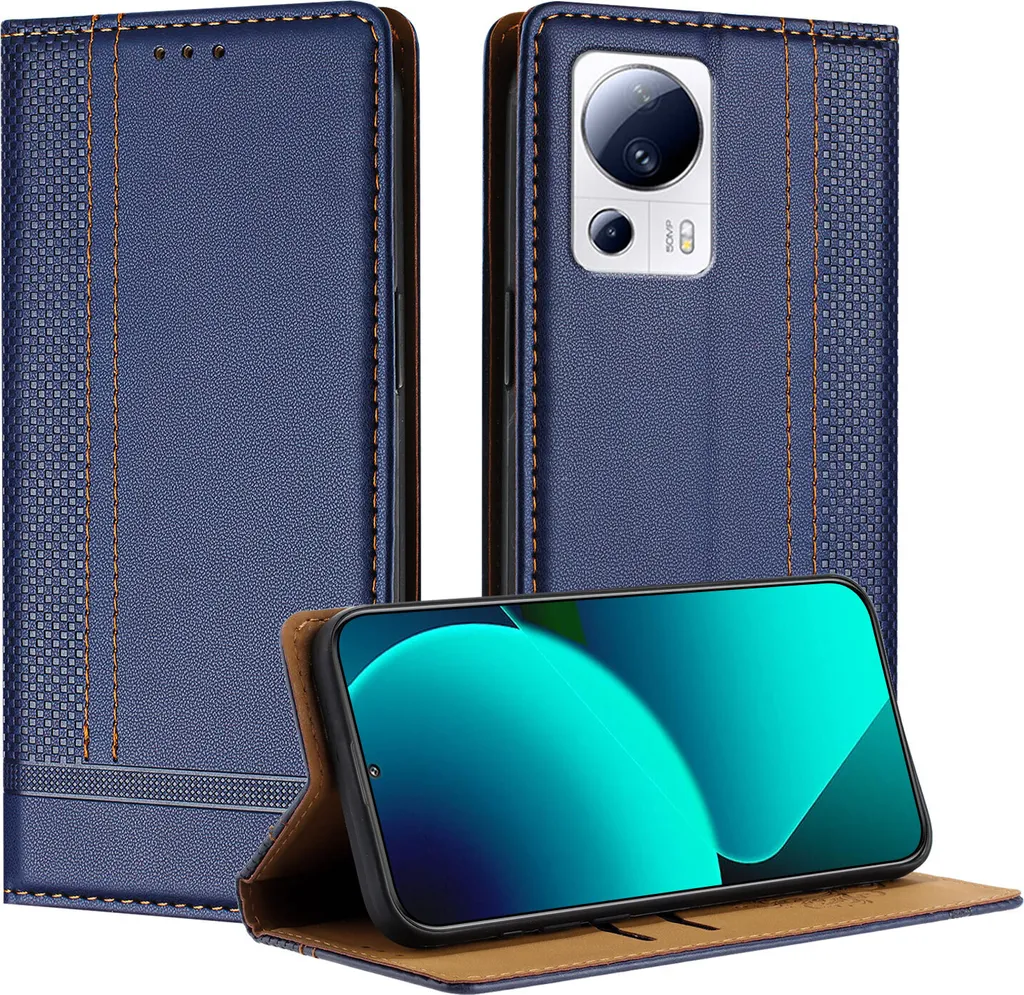 Cover Xiaomi 13 Lite Blu Pelle Business - Supporto Video e Carte