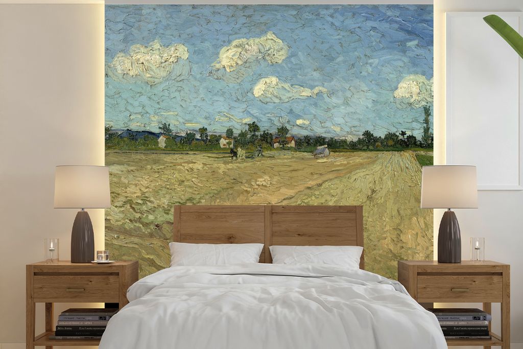 MuchoWow Fototapete für Wohnzimmer oder Schlafzimmer Wandtapete Vinyl Motivtapete Gepflügte Felder - Vincent van Gogh - 350x350 cm - Schlafzimm...