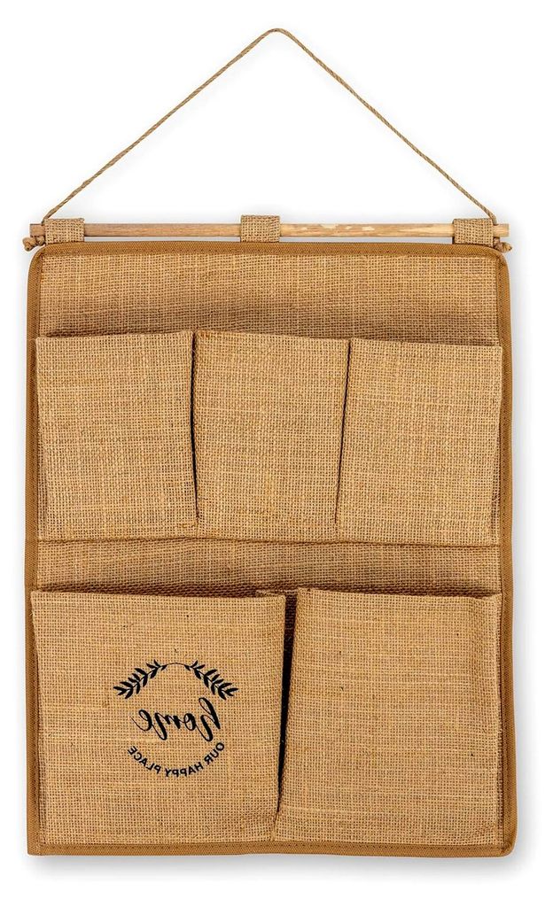 Jute Wandorganizer mit 5 Taschen 35×45 cm – Hängender Mehrzweck-Organizer für Bad, Küche, Schrank und Kinderzimmer – 100% Jute – Platzspa...