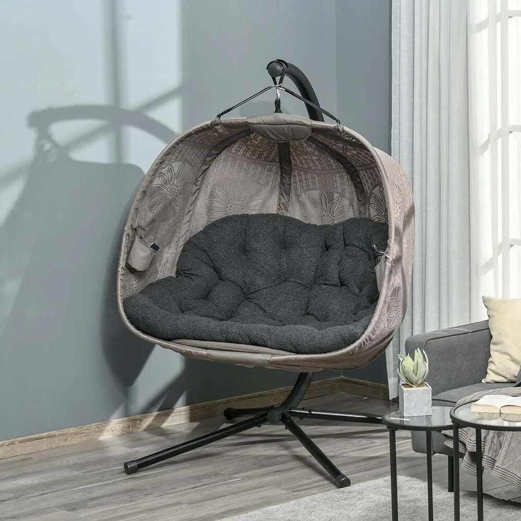 Sweiko Hängesessel mit Gestell, Eiförmiger Hängeschaukel mit abnehmbarem waschbarem Kissen, Hängematte für 2 Personen, Schaukelsessel Indoor O...
