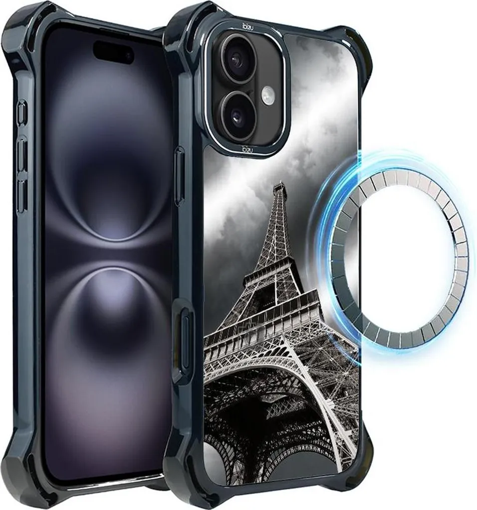 Cover MagSafe iPhone 16 IBIZU DropGuard Ultra Noir City Eiffel Tower
