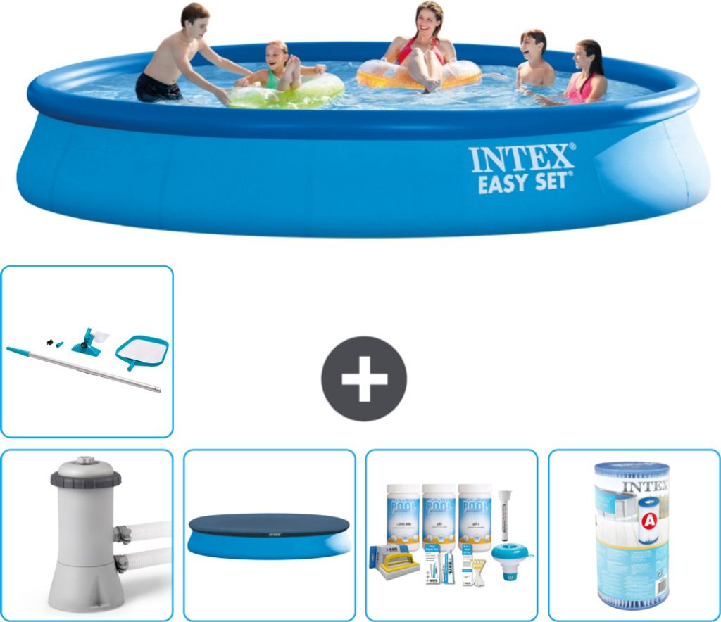 Intex runder aufblasbarer Easy Set-Schwimmpool – 457 x 84 cm – Blau – inklusive Pumpe Abdeckung - Wartungspaket - Filter - Reinigungskit