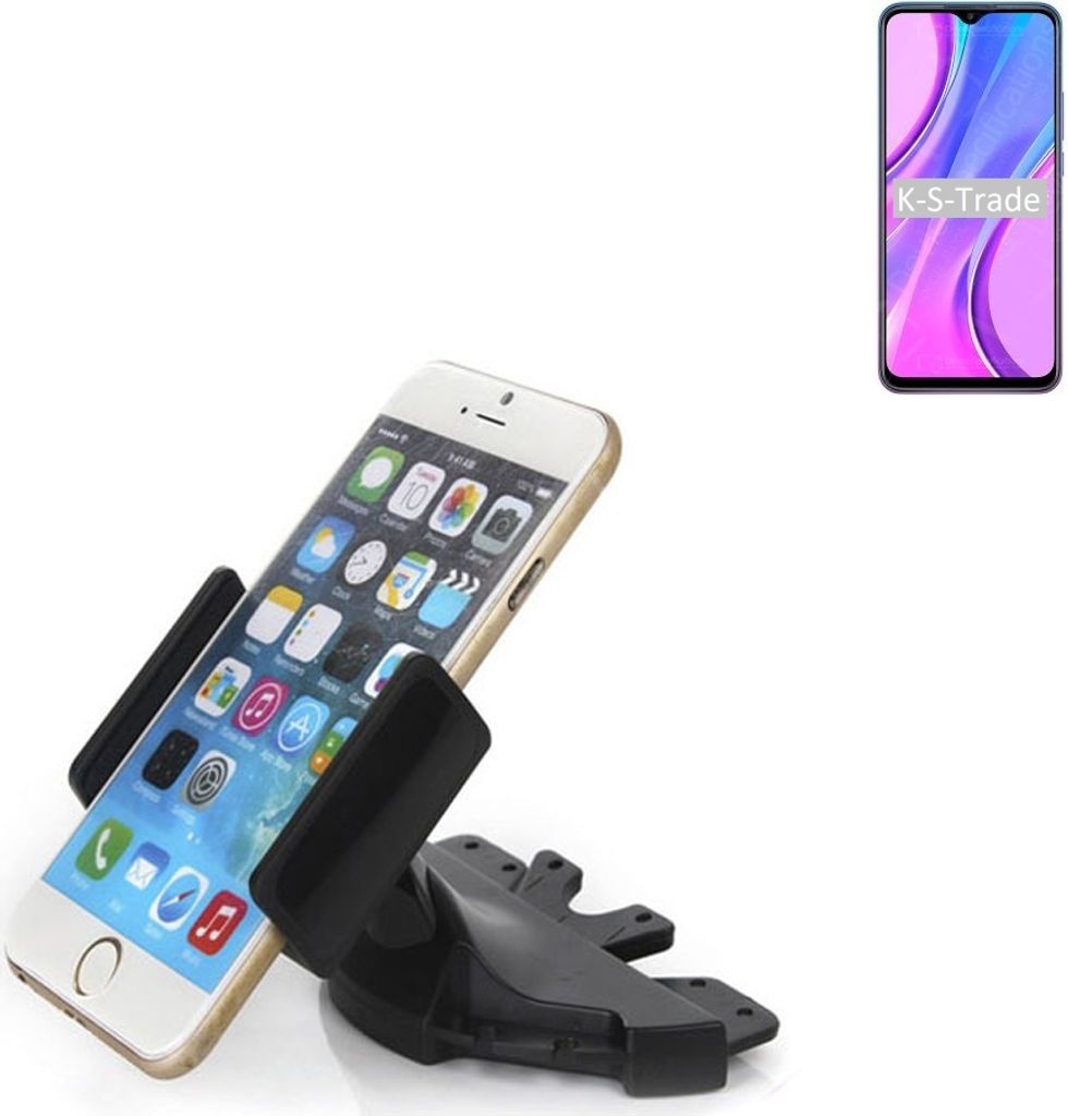 K-S-Trade CD Schlitz Halterung kompatibel mit Xiaomi Redmi 9 Autohalterung KFZ-Halter Radio Handy Halterung 360° drehbar schwarz