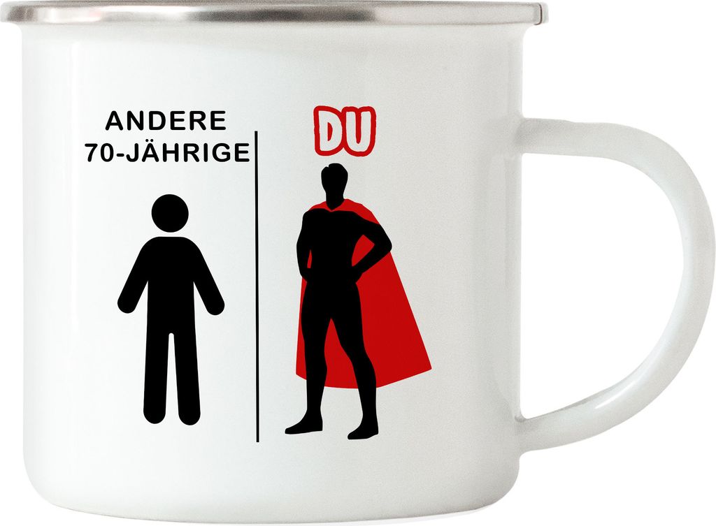 Andere 70-Jährige Du Emaille Tasse Geburtstagsgeschenk zum 70. Lustige Geschenkidee Superheld