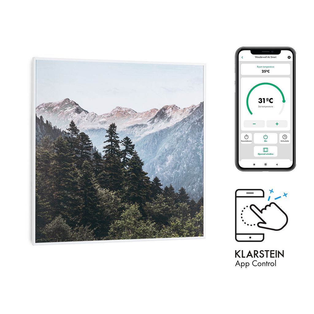 Klarstein Infrarotheizung mit Thermostat, 350W Elektroheizung, Smart Home Bild-Infrarotheizung zur Wandmontage, IR mit IoT/WiFi App-Control, Feucht...