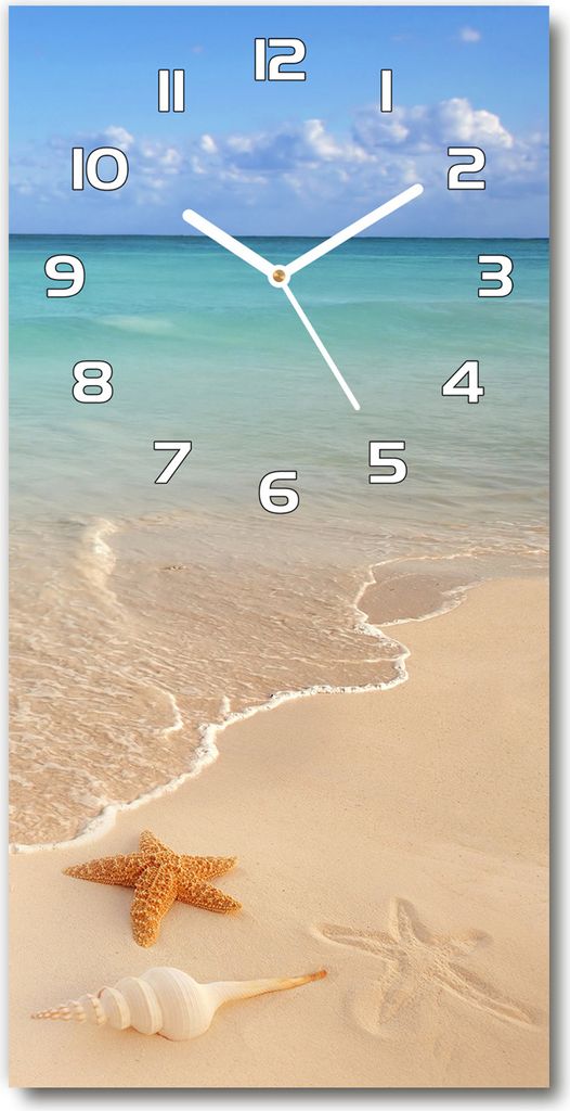 Wanduhr aus Glas – 30x60 cm - Glasbild - Glasuhr - Gehärtetes Glas -Seestern am Strand