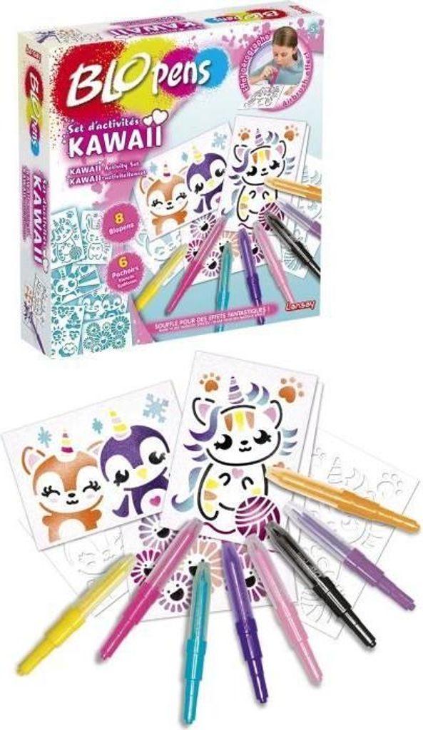 LANSAY Blopens Kawaii Set, 8 Blopens, 6 Schablonen, 6 Zeichenblätter, Fantastische Filzstifte, Ab 5 Jahren