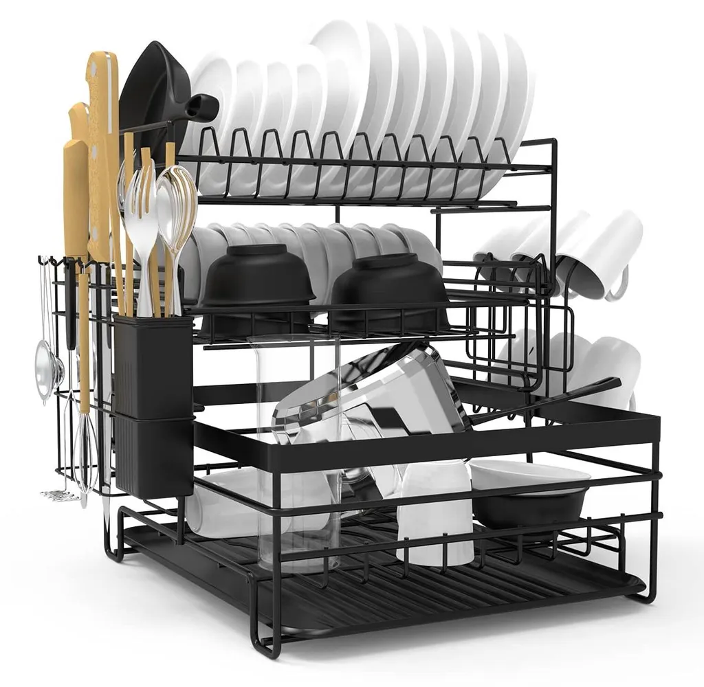 Séchoir à linge anti-rouille pour évier, solution 3 niveaux inox noir mat
