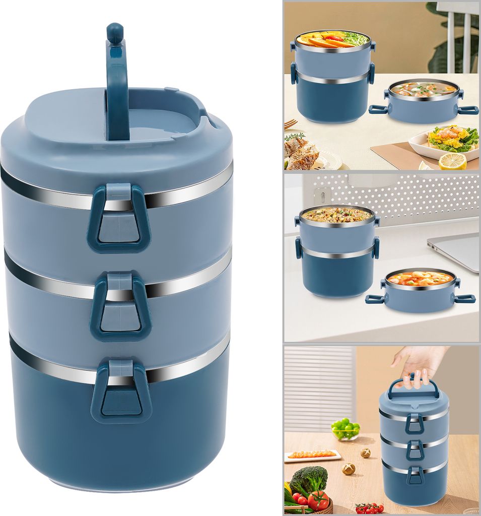 lunch Box empilable 3 couches en acier inoxydable, boîte à Image du produit 