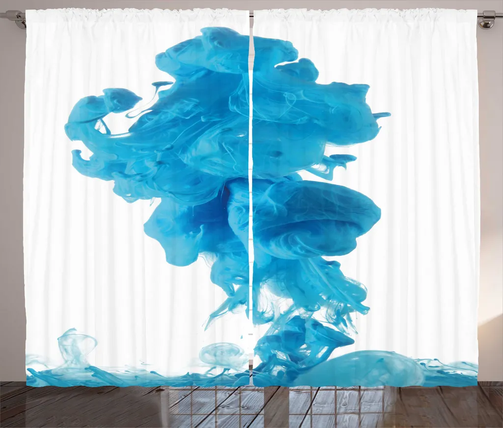 ABAKUHAUS Rideau Rustique Effet Encre dans l'Eau 280x225cm Blanc et Bleu