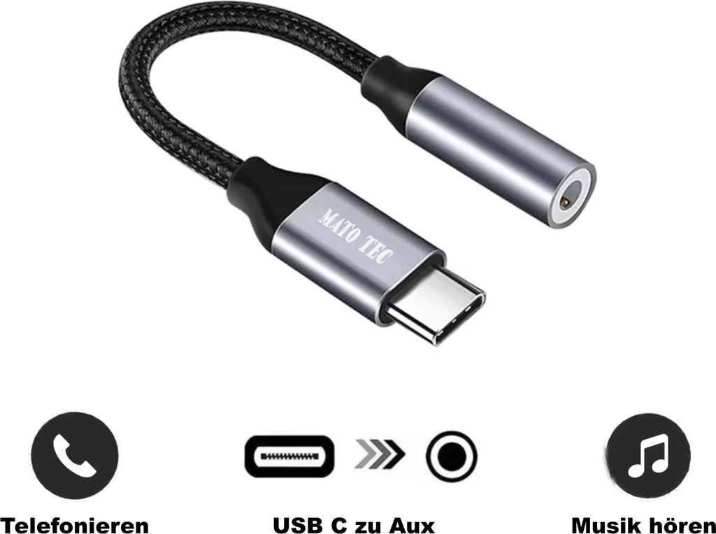 USB Type C auf 3.5mm Klinkenbuchse AUX Adapter Kopfhörer Produktbild 