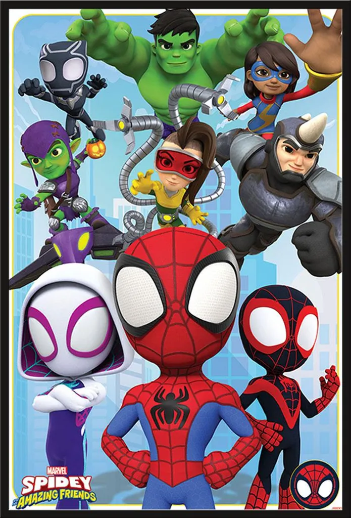 Poster Spidey and Friends Encadré Vitre Acrylique Sécurisée pour Enfant