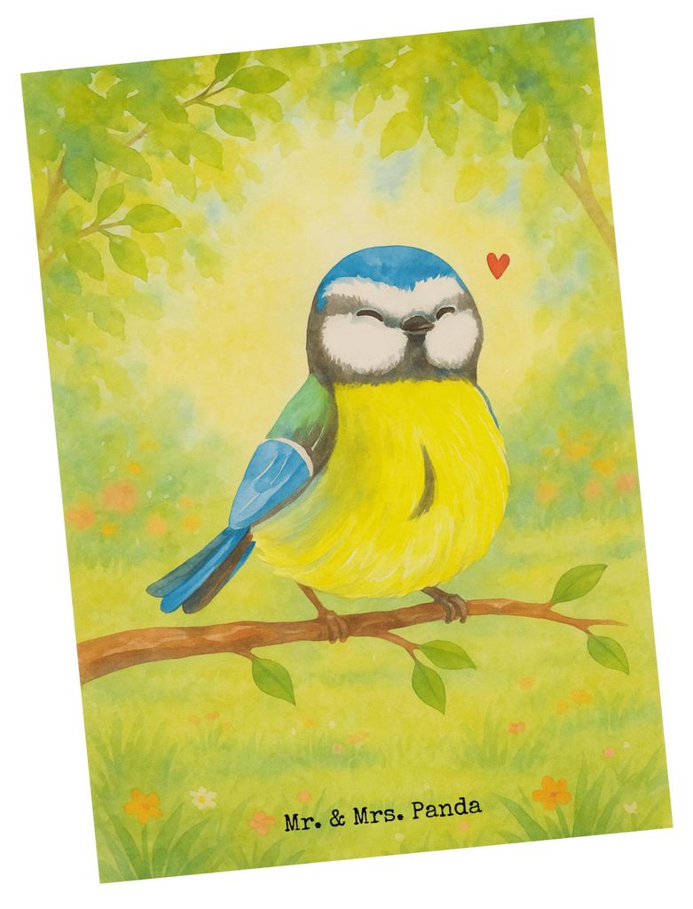 Mr. & Mrs. Panda Postkarte Vogel Blaumeise Design - Weiß - Geschenk, Ostergeschenke Kinder, Fotokarte, einzelkarte, Liebe Grüße, Frühlingsgefü...