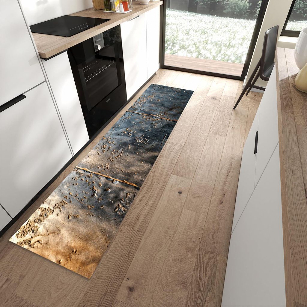 Küchenteppich 60x240cm rutschfest & abwischbar PVC Läufer - Metalltextur