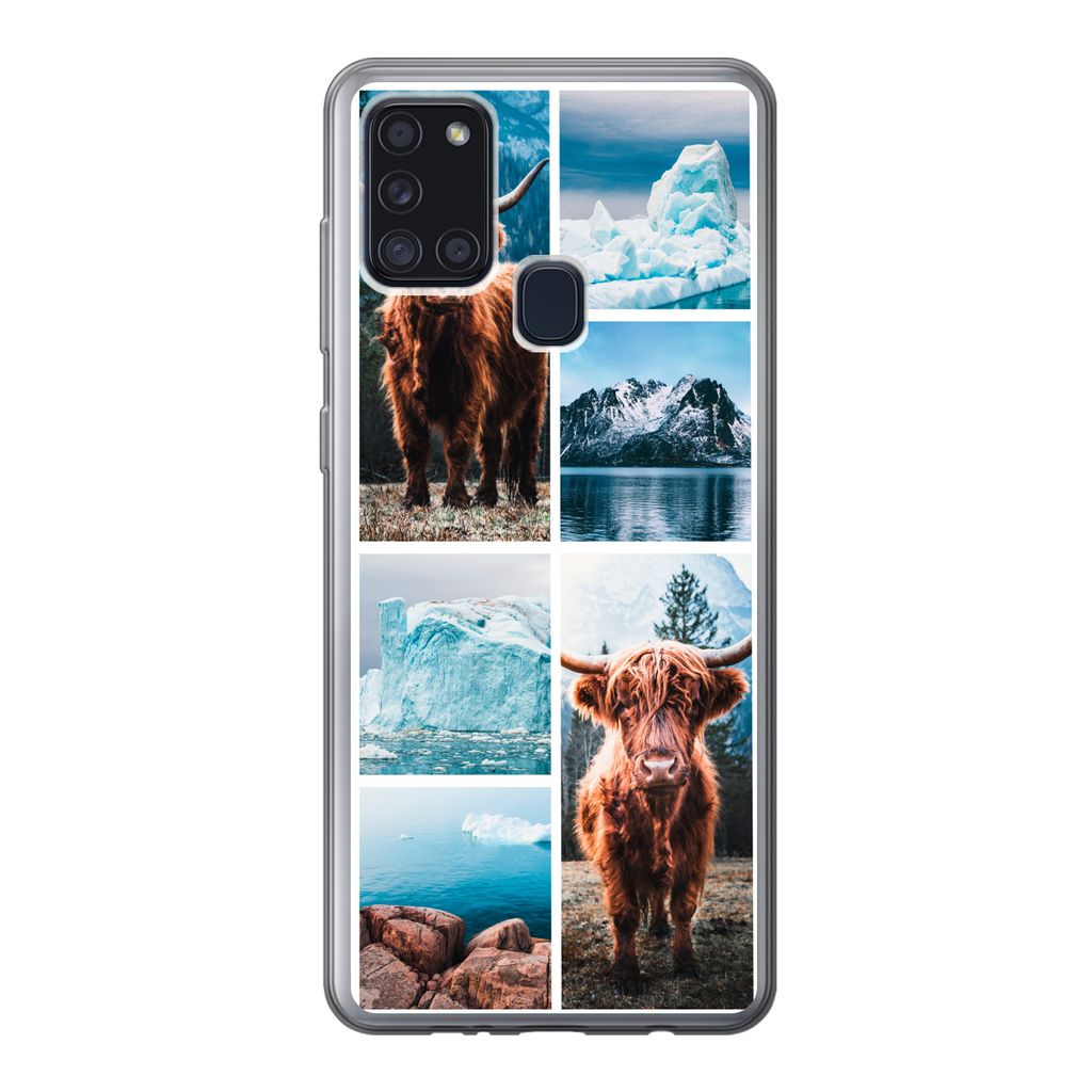 MuchoWow Handyhülle Schutzhülle Hülle für Samsung Galaxy A21s Schottischer Highlander - Eiscreme - Collage Silikon Softcase Handy Hülle - Ha...