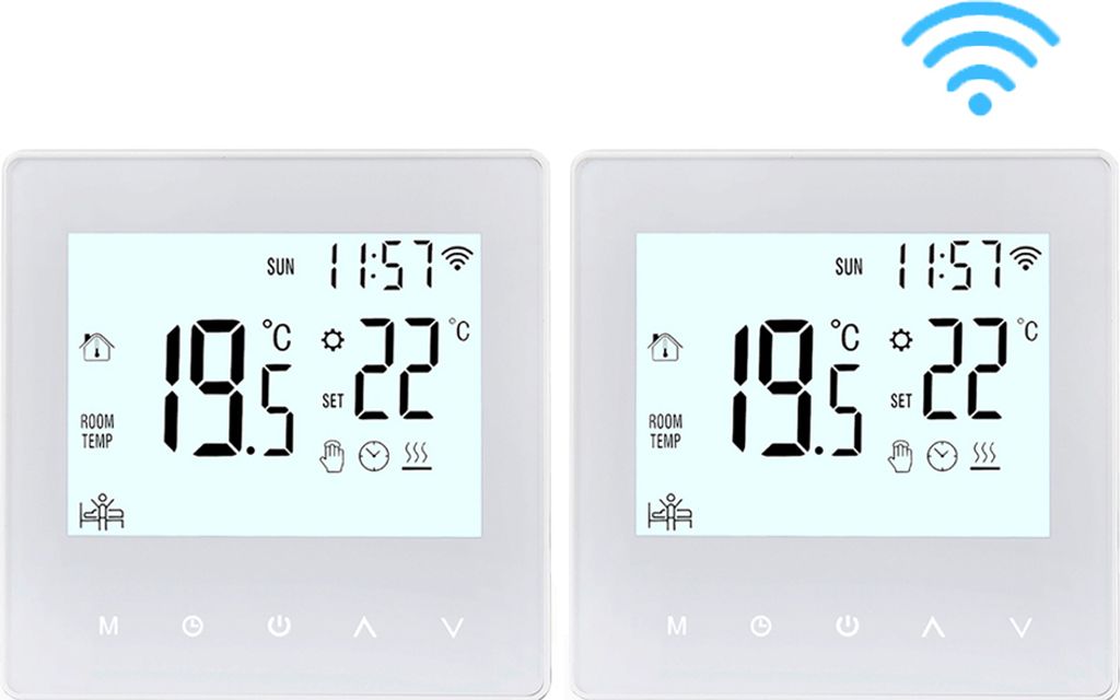2X WiFi Smart Thermostat 3A Raumthermostat Wasserheizungsgeräte Fußbodenheizung, LCD-Display, APP-Steuerung, Manueller/automatischer Modus