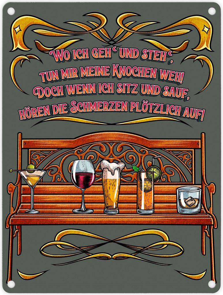 Alkohol ist die beste Medizin Metallschild in 15x20 cm mit Spruch