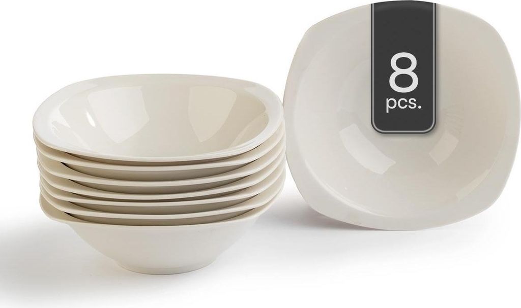 Schalen - 16,5 x 16,5 cm - Weiß - Bone China - eckig - 8er Set