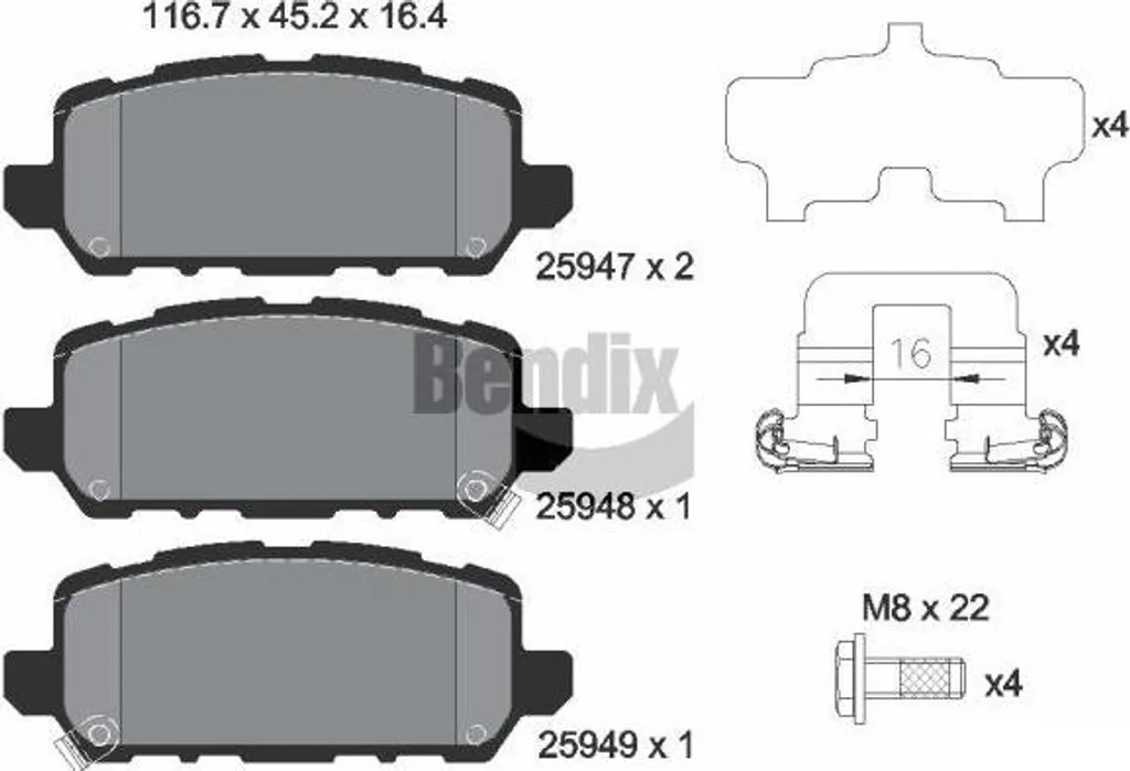 Bendix BPD2277 Jeu de Plaquettes de Frein à Disque OE 43022T7JH11 HR-V