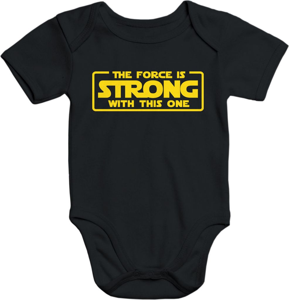 Baby-Body mit "the force is strong with this one" Aufdruck Baumwolle kurzarm Moonworks schwarz-gelb 12-18 Monate