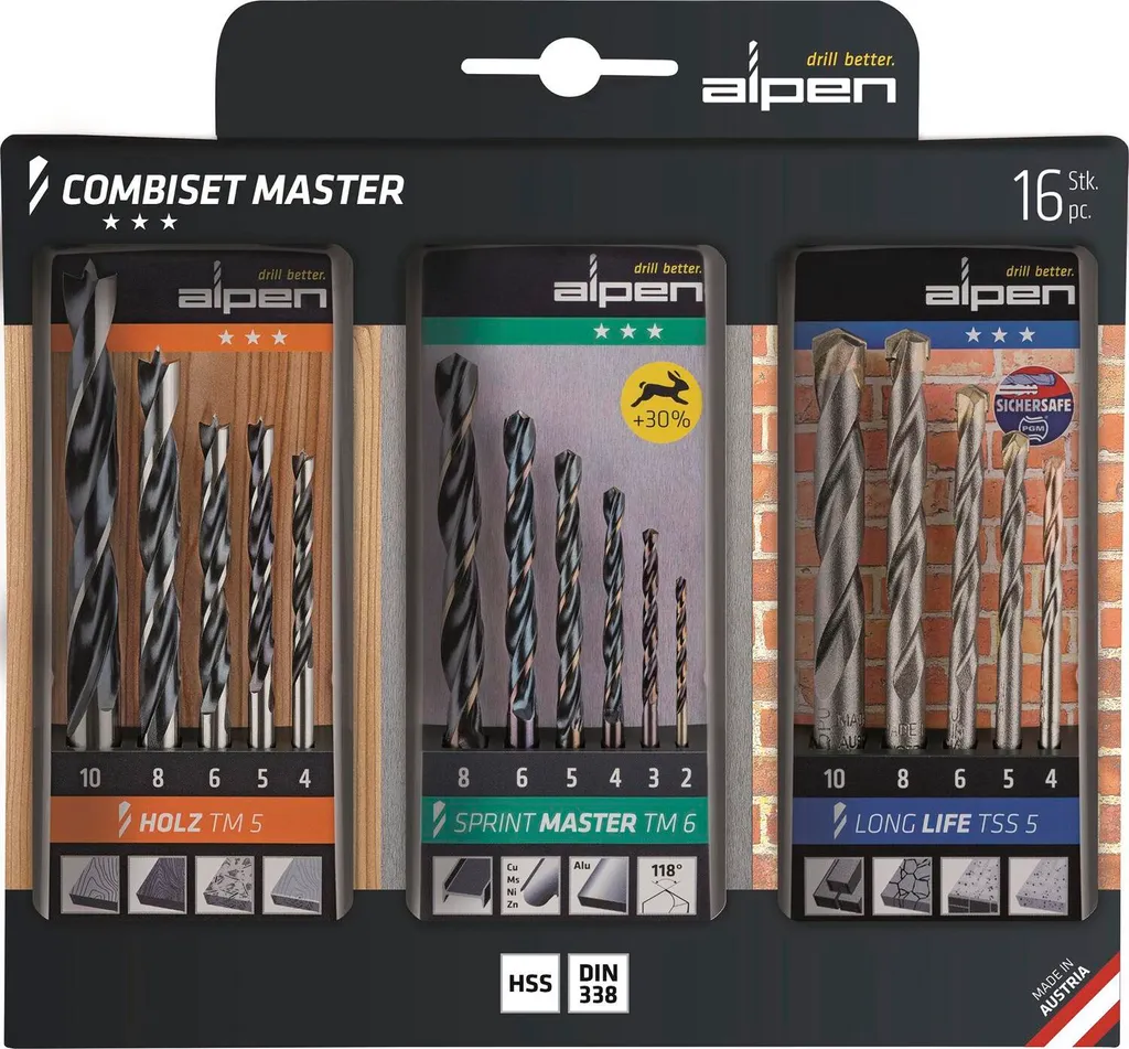 Alpen Combiset Master 16 pezzi per legno/pietra/metallo 811003100