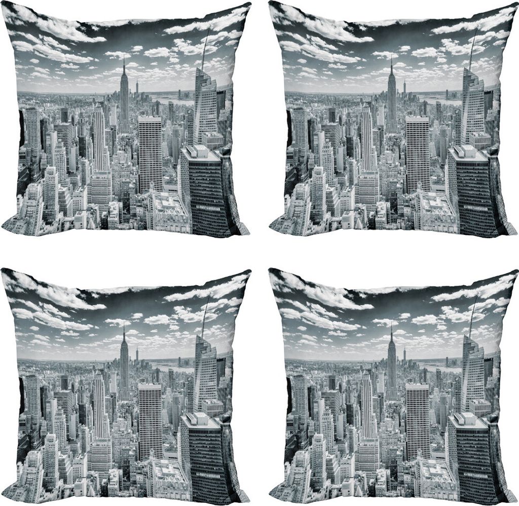 ABAKUHAUS New York Kissenbezug Set (4 Stück), Manhattan Stadtlandschaft, Moderner Doppelseitiger Digitaldruck, 40 cm x 40 cm, Grau