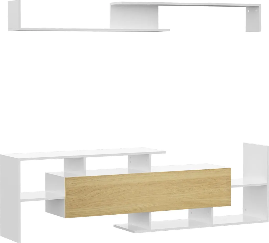 Banc TV moderne blanc naturel avec étagère de rangement pour salon