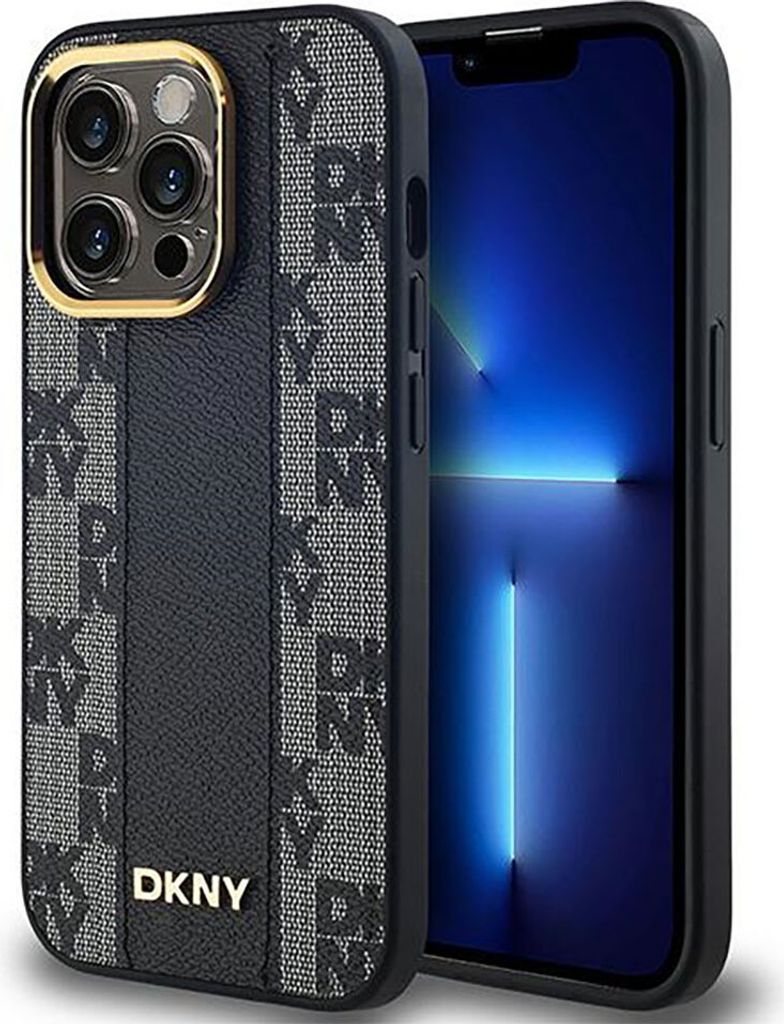 DKNY Leder-MagSafe mit kariertem Monomuster - iPhone 13 Pro Max-Hülle (Schwarz)