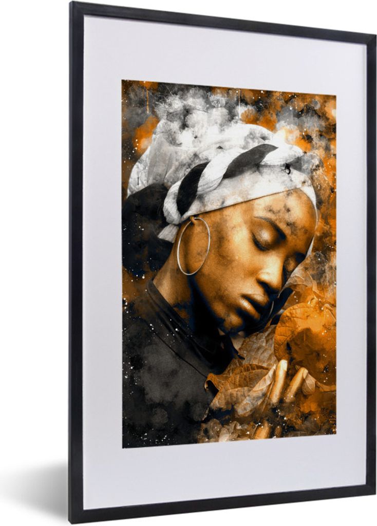 MuchoWow MuchoWow Gerahmtes Poster Frau - Abstrakt - Kopftuch 40x60 cm - Poster mit zchwarzem Bilderrahmen - Poster in Rahmen