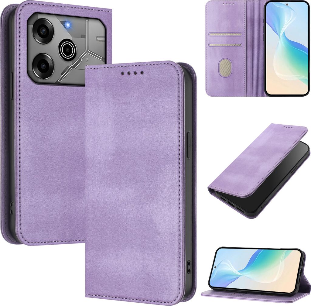 Handyhülle für Tecno Spark 6 Go/Spark Go 2020/Spark Go 2021, Vintage Leder RFID Schutz Kartenfach Standfunktion Magnetische Klapphülle Violett