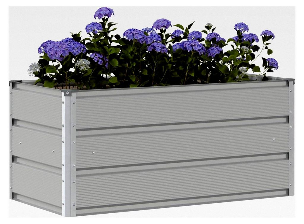 Blumenkästen, hellgrau, 100 x 50 x 45 cm, verzinkter Stahl, Hochbeet, für Garten, Pflanzgefäß, für Blumen, Sukkulenten, Terrasse, Balkon