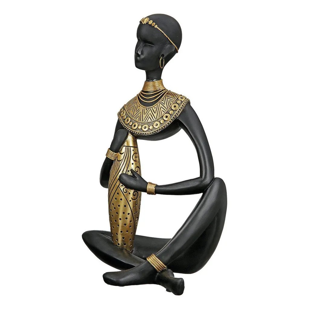 Décoration de salon : Statue Femme Amari Orientale Noire et Or 32cm