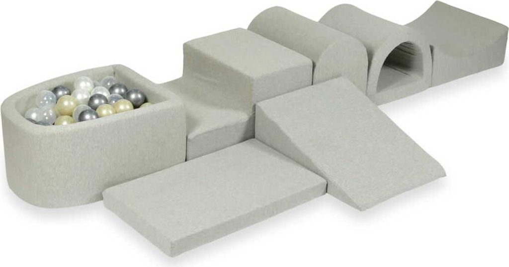 Größtes Schaumstoff-Spielset mit Mikro-Bällepool – hellgrau Produktbild 
