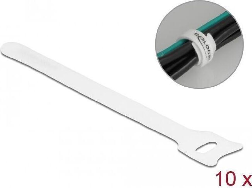 DELOCK Klett-Kabelbinder L 150 x B 12 mm weiß 10 Stück