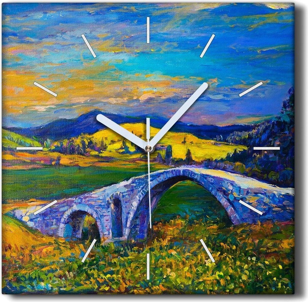 Coloray Hodiny Unikátní 30x30 cm Tiché hodiny Pro obývací pokoj a kuchyň Nástěnné hodiny Plátno Černé ručičky hodin - Krajinový most