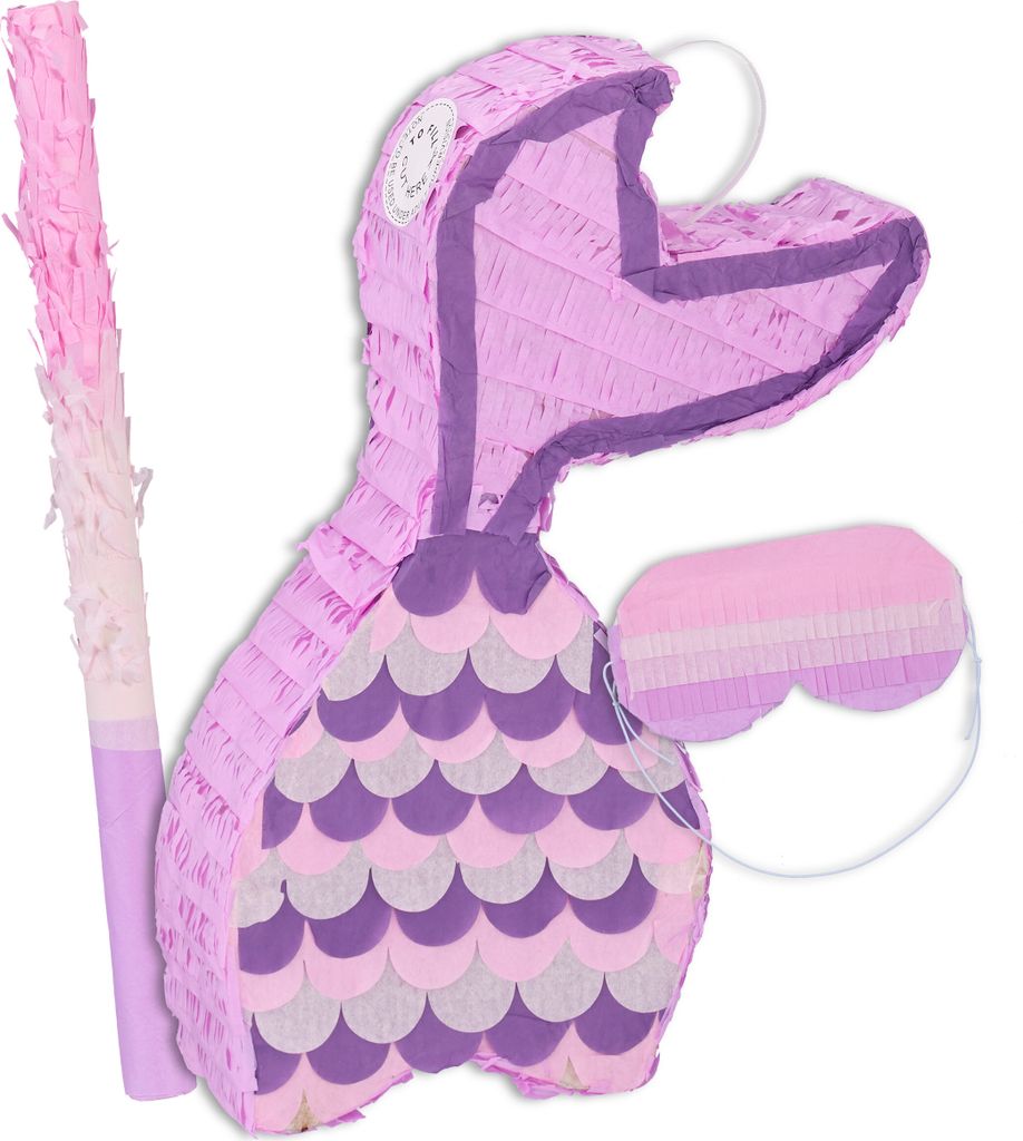 Relaxdays Pinata sirène, avec bâton et masque, pinata de Image du produit 