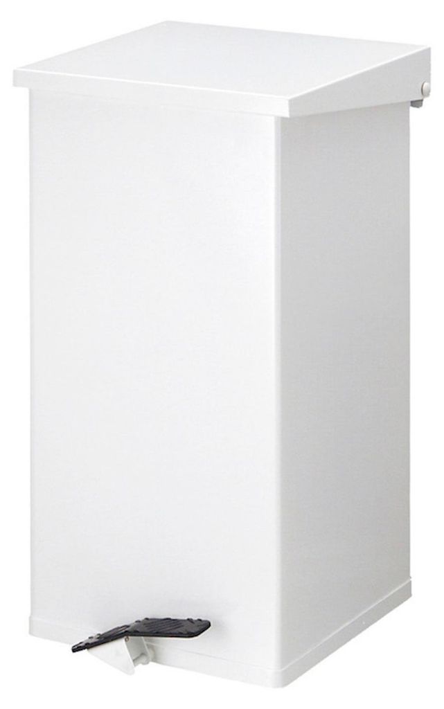 Eckiger feuerfester Pedal-Abfallbehälter Haiti mit Softclose Deckel |45 Liter, HxBxT 45x30x30cm | Weiß