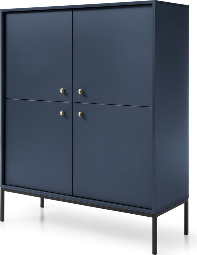 Highboard in blau, Fußgestell schwarz, MALAGA-160