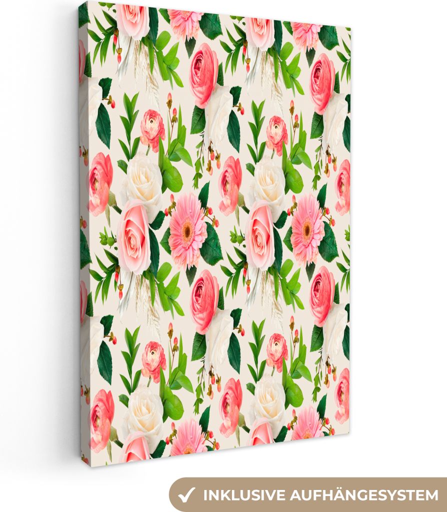 OneMillionCanvasses - Leinwandbilder - 90x140 cm, Blumen - Illustration - Rosen - Gerbera, Wandbilder Kunstdruck Wanddekoration - Wandschmucke - ...