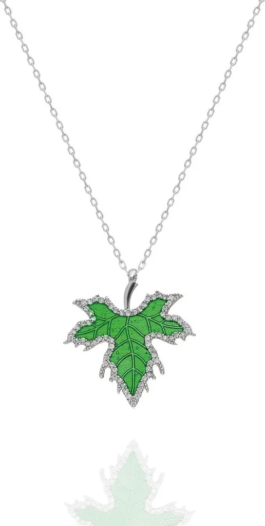 Collier Feuille d'Érable en Argent 925 et Cristaux Zircone Verts